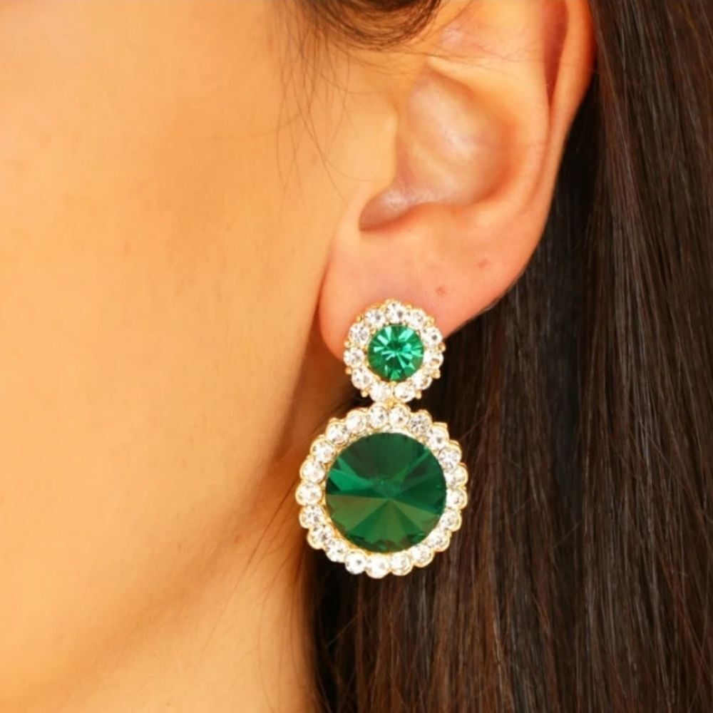 BRAND NEW THALIA SODI EMERALD GREEN WITH GOLD EMBELLISHMENTS DANGLING EA…